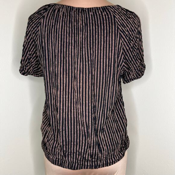 Jane and Delancey Blouson Top Small Brown Black Stripe Off The Shoulder Crinkle - Picture 4 of 10